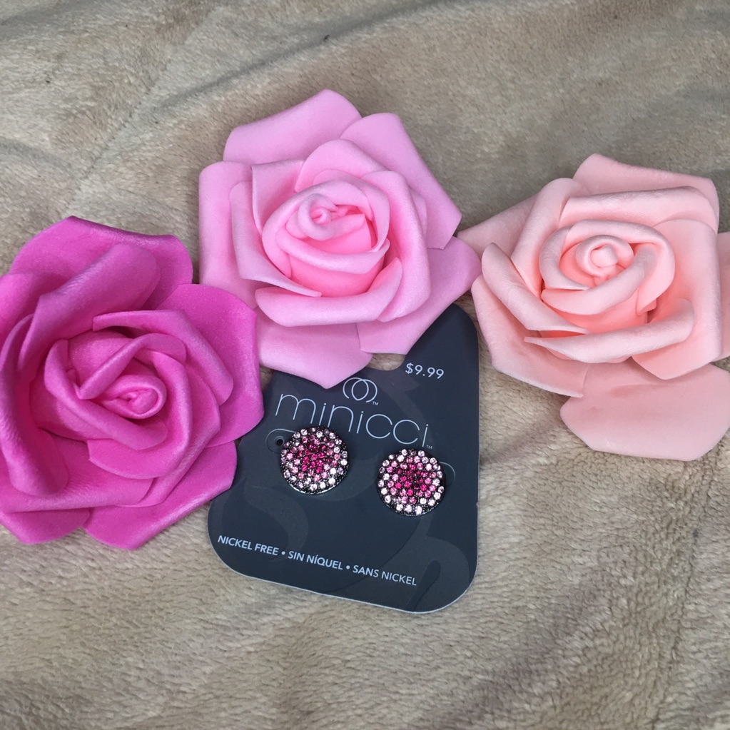 Pink & Silver Stud Round Earrings
